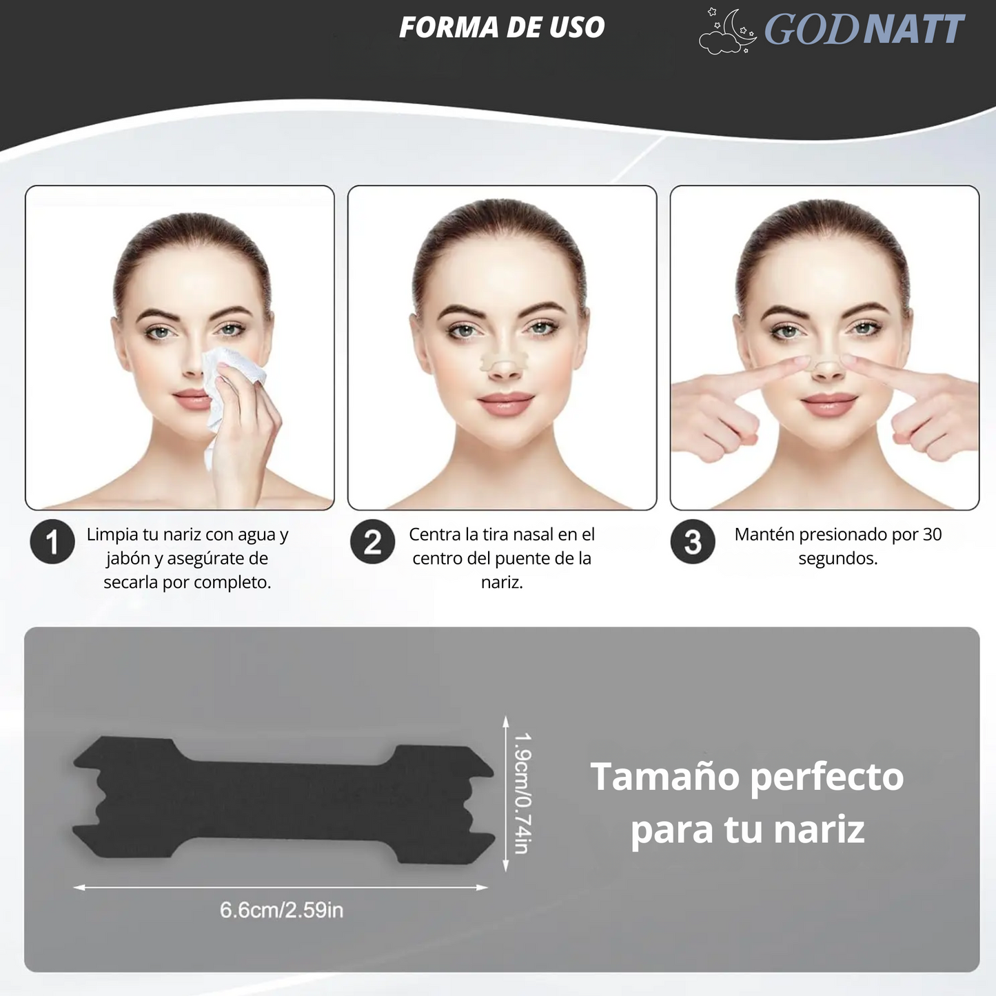 GodNatt™- Tiras Nasales Antironquidos 30 unidades